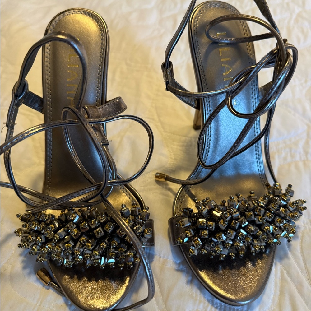 Liliana Silver Embellished Strappy Heels - Picture 5 of 12